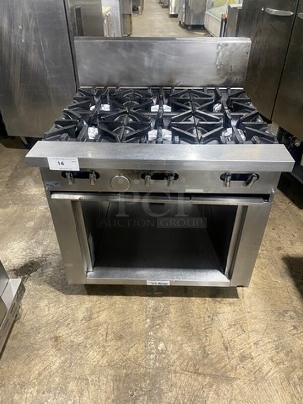 Garland Commercial Natural Gas Powered 6 Burner Stove! With Back Splash! With Storage Space Underneath! All Stainless Steel! On Casters! Model: U366S SN: 1602100101648! Working When Removed!