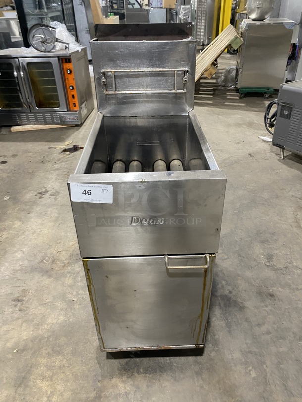 Dean SR152GN Stainless Steel Commercial Floor Style Natural Gas Powered Deep Fat Fryer! SN:1108MB0024 2.53V!
 - Image 1 of 8