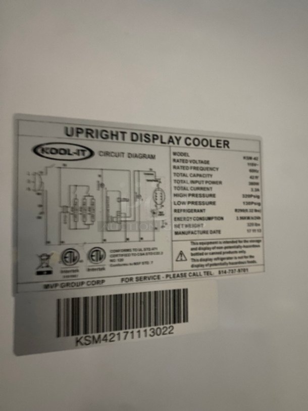 NICE! KOOL-IT 2 Door Refrigerated Display Cooler Merchandiser! With 2 Sliding View Through Doors! Model: KSM-42 SN: KSM42171113022 110V 60HZ - Image 7 of 8