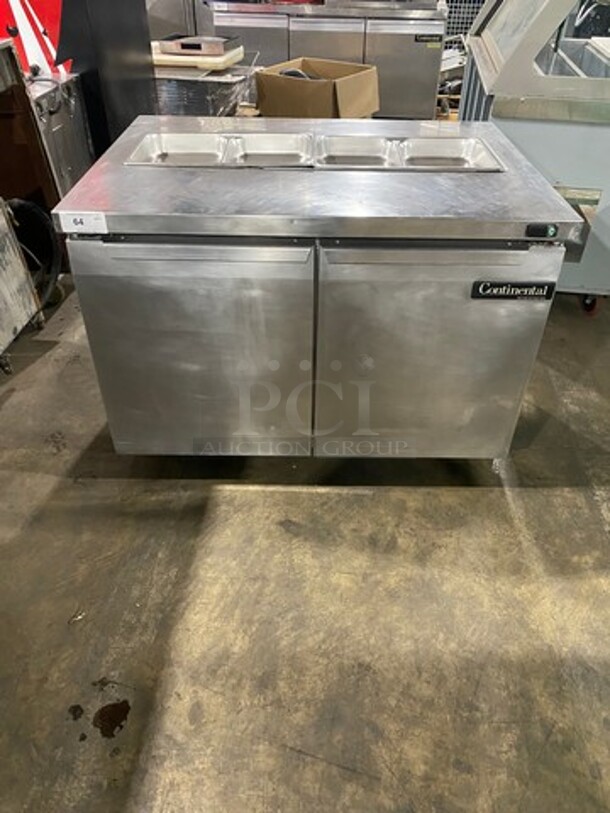 Continental Commercial Refrigerated Sandwich Prep Table! With 2 Door Underneath Storage Space! All Stainless Steel! On Casters!