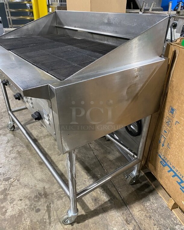 Commercial Natural Gas Powered Char Broiler Grill! With Back And Side Splashes! All Stainless Steel! On 
Commercial Casters! - Image 2 of 8
