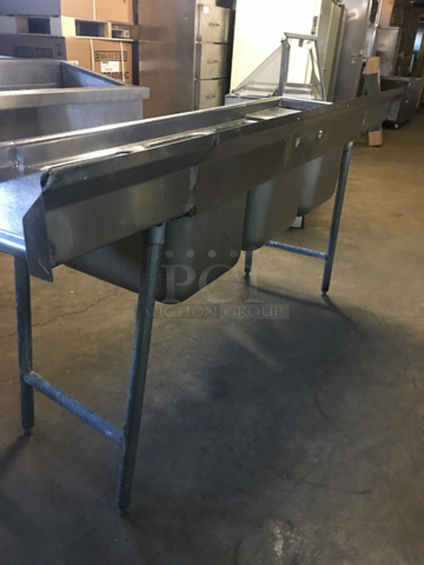 SWEET! Stainless Steel Commercial 3 Bay Sink With Dual Drain Boards! On Legs! - Image 4 of 6