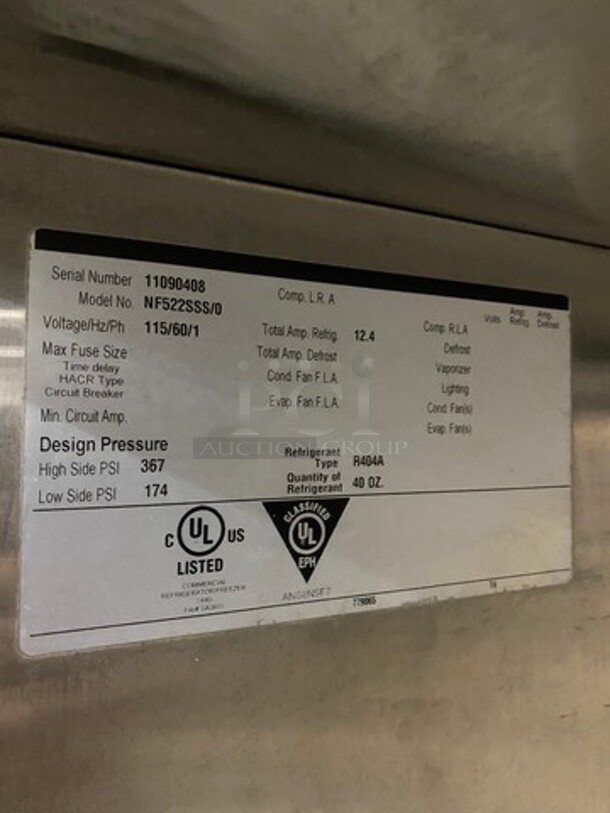 Norlake Commercial 2 Door Reach In Freezer! With Poly Coated Racks! All Stainless Steel! On Casters! Model: NF522SSS SN: 11090408 115V 60HZ 1 Phase - Image 8 of 11