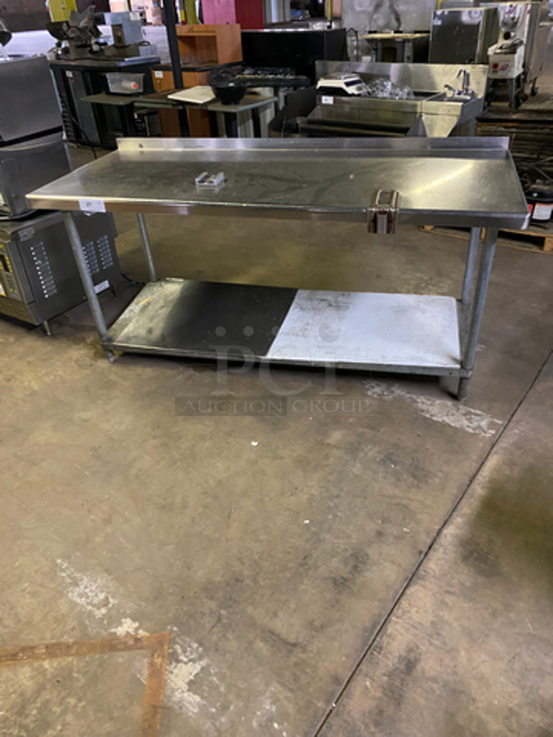 NICE! Solid Stainless Steel Worktop/ Prep Table! With Backsplash! With Storage Space Underneath! On Legs!