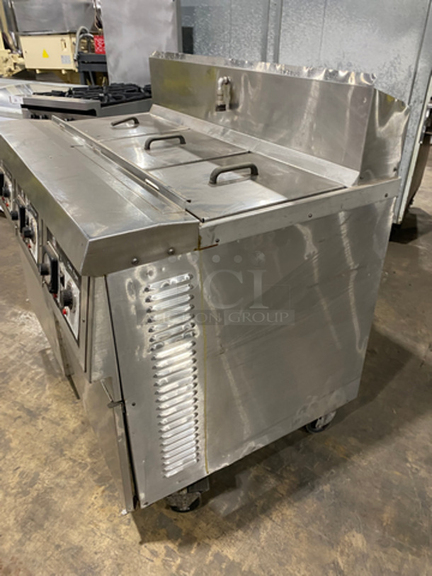 WOW! Henny Penny Commercial Electric Powered 3 Bay Open Fryer! With Fryer Covers! With Backsplash! All Stainless Steel! On Casters! - Image 2 of 9