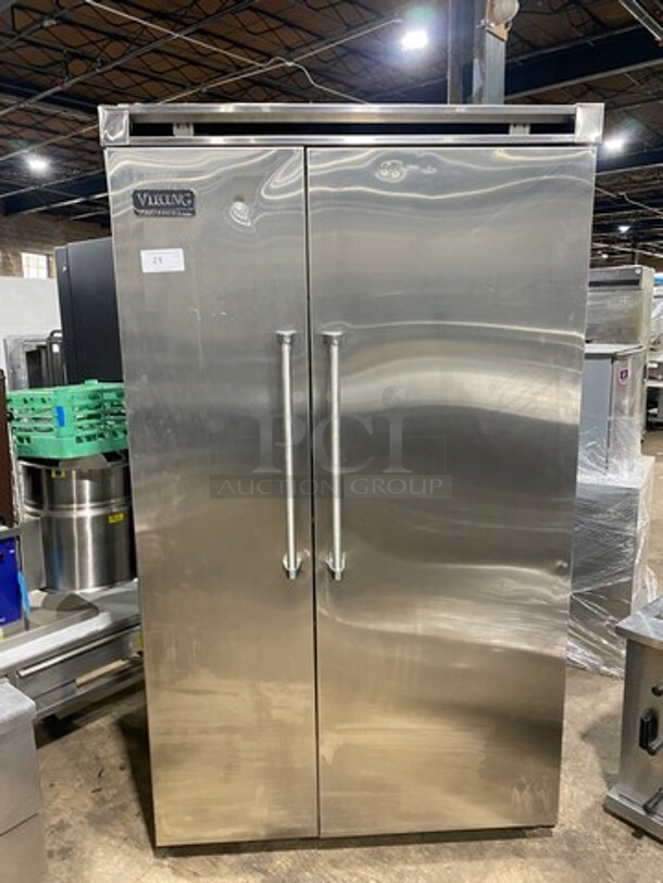 Viking Upright Half Cooler Half Freezer Combo Unit! With Poly Coated Racks And Shelves! Stainless Steel! - Image 1 of 9