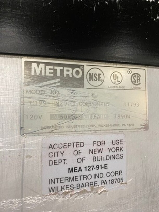 Metro Commercial Heated Holding Cabinet/ Food Warmer! All Stainless Steel! On Casters! Model: C199HM2000 120V - Image 7 of 8
