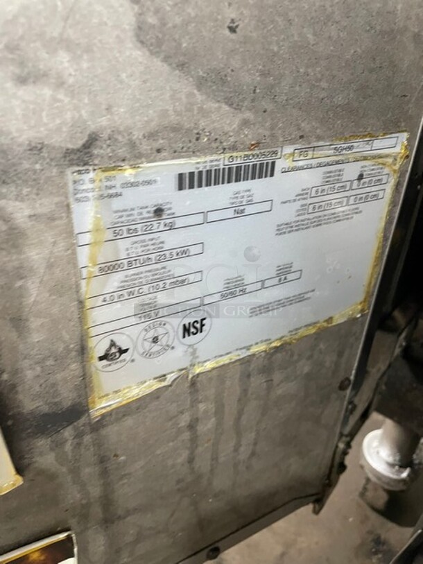 WOW! Pitco 4 Bay Natural Gas Powered Commercial Deep Fat Fryer With Dump Station! With Oil Filter System! MODEL: SGH50 SN: G11BD005235 115V! Working When Removed!
 - Image 12 of 12