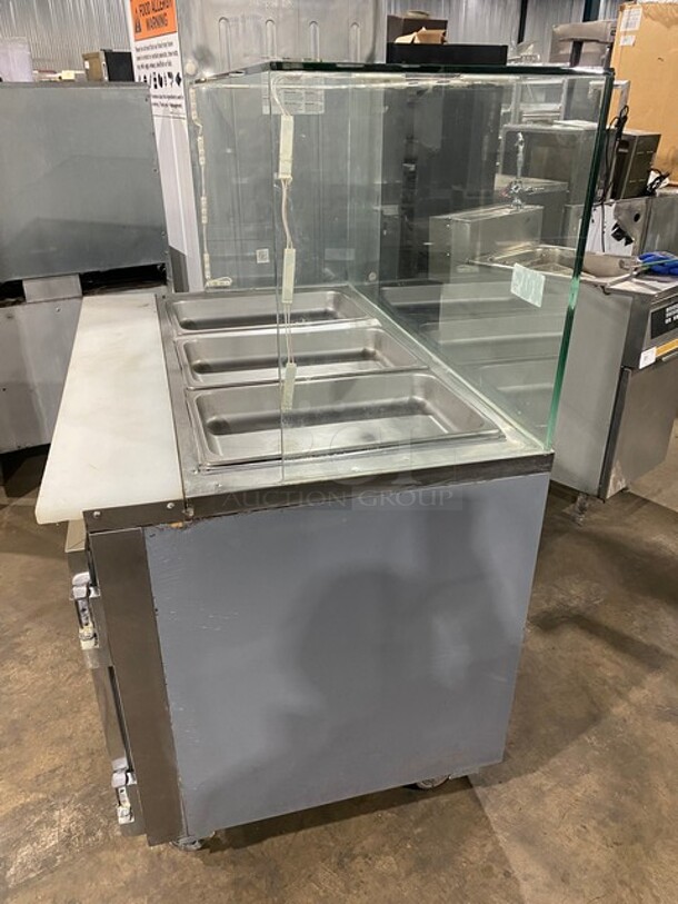Leader Commercial Refrigerated Sandwich Prep Table! With Commercial Cutting Board! With Sneeze Guard! With 2 Door Storage Space Underneath! All Stainless Steel! On Casters! Model: LM48 SN: PW11M2201B! 115V 60HZ 1 Phase! - Image 2 of 8