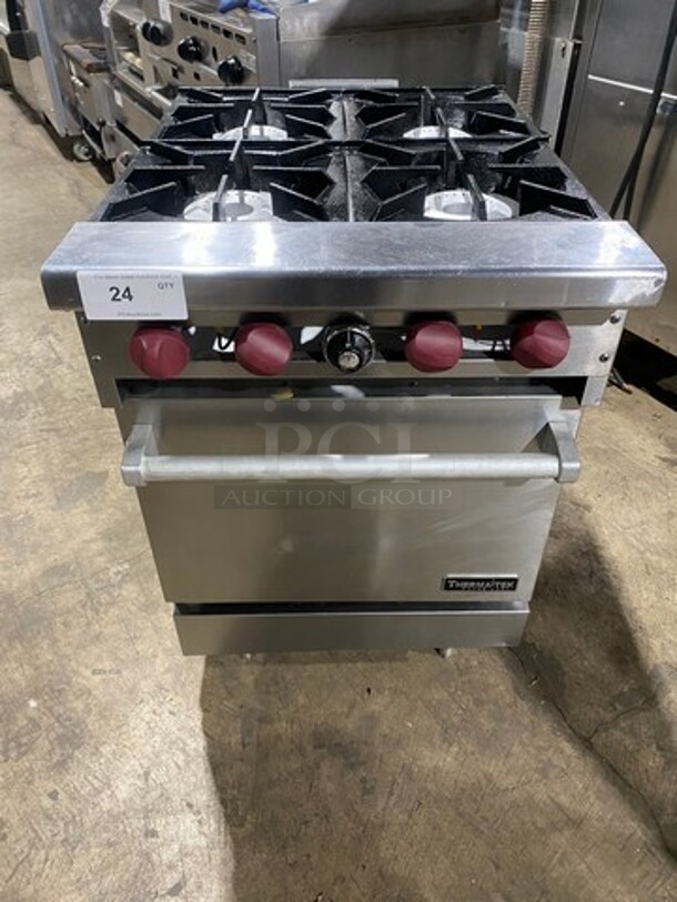 Therma Tek Commercial Natural Gas Powered 4 Burner Stove! With Oven Underneath! All Stainless Steel! On Legs! - Image 1 of 10
