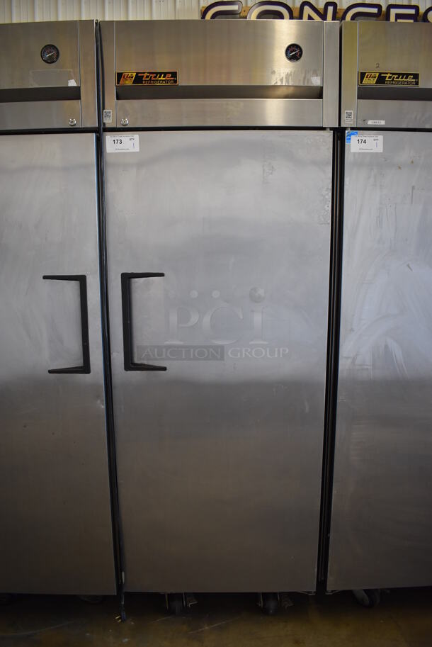 2011 True TG1R-1S Stainless Steel Commercial Single Door Reach In Cooler w/ Poly Coated Racks on Commercial Casters. 115 Volts, 1 Phase. 29x35x83. Tested and Working!