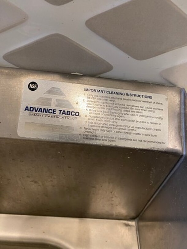 Advance Tabco Commercial Stainless Steel Hand Sink! With Raised Back And Side Splashes! With Faucet And Handles! - Image 6 of 6