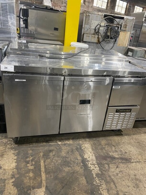 Continental Commercial Refrigerated Pizza Prep Table! With 2 Door And 2 Drawer Storage Space Underneath! All Stainless Steel! On Casters! Model: CPA60 SN: 15161713 115V 60HZ 1 Phase