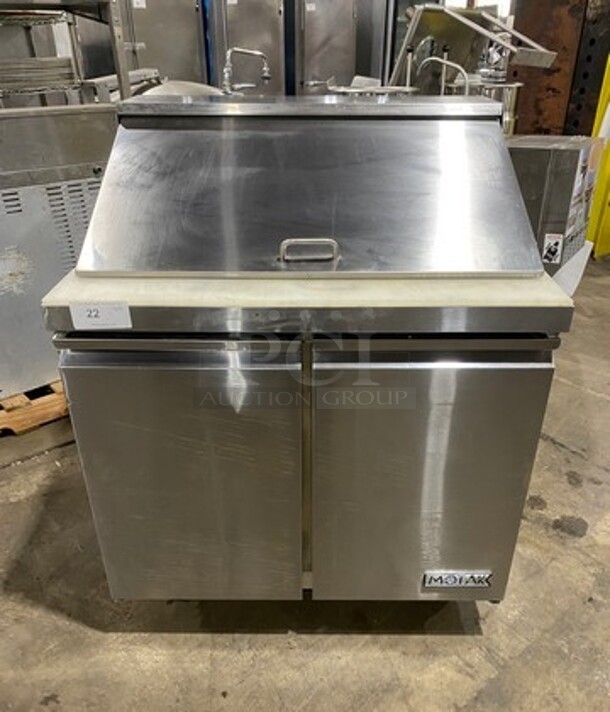 Motak Commercial Refrigerated Mega Top Sandwich Prep Table! With Commercial Cutting Board! With 2 Door Storage Space Underneath! All Stainless Steel! On Casters! Model: MST36X SN: 428747087