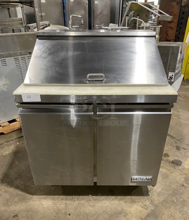 Motak Commercial Refrigerated Mega Top Sandwich Prep Table! With Commercial Cutting Board! With 2 Door Storage Space Underneath! All Stainless Steel! On Casters! Model: MST36X SN: 428747087 - Image 1 of 9