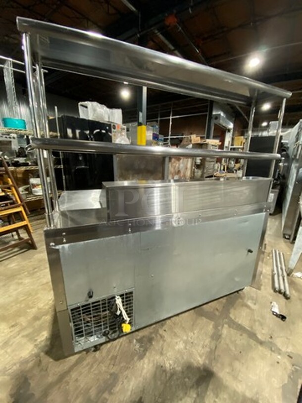 Nice! Continental Refrigerated Bain Marie/Sandwich Prep Table! With 3 Door Undder Storage! With Double Overhead Shelves! Model CRA60-12 Serial 157A5975! 115V 1 Phase! On Casters!  - Image 4 of 10