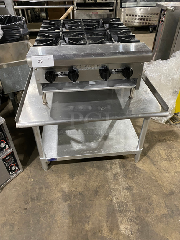 NICE! American Range Commercial Countertop Natural Gas Powered 4 Burner Range! On Small Legs! On Equipment Stand! With Storage Space Underneath! All Stainless Steel! On Legs!