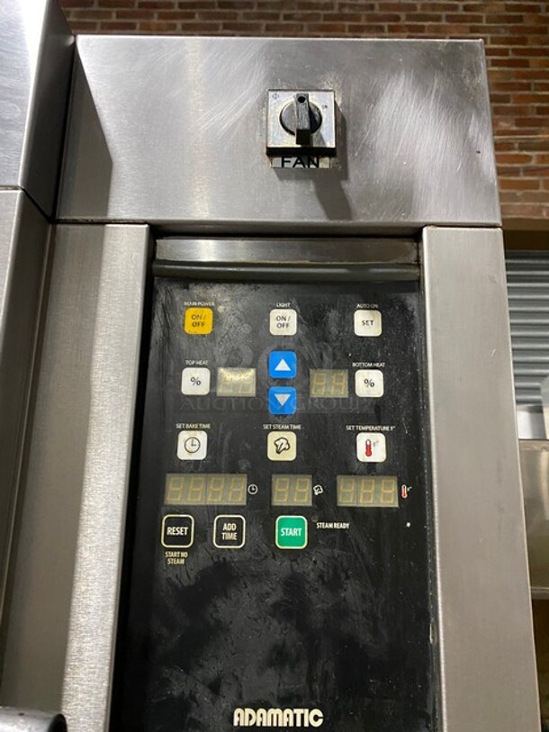 Sweet! Adamatic Mono Stainless Steel Electric Powered  3 Deck Led Glass Door-Steam Injection Baking Oven Center! MODEL FG247-J38S01 SN:100674964 FA026398 3PH! On Stand With Casters And Tray Holders!  - Image 7 of 11