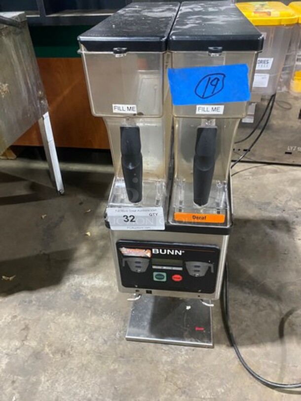 Bunn Commercial Countertop Dual Coffee Bean Grinder Machine! Stainless Steel Body! Model: MHG SN: MHG0005796 120V 60HZ 1 Phase