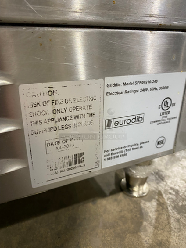 Eurodib Commercial Countertop Electric Powered Flat Griddle! With Back And Side Splashes! All Stainless Steel! On Small Legs! Model: SFE04910240 240V 60HZ - Image 5 of 8