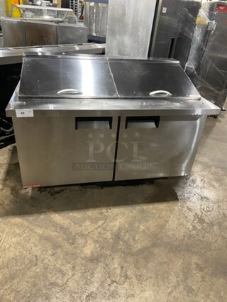 Universal Coolers Commercial Refrigerated Sandwich Prep Table! With 2 Door Storage Space Underneath! Poly Coated Racks! All Stainless Steel! On Casters! Model: SCLM260E 115V 60HZ 1 Phase