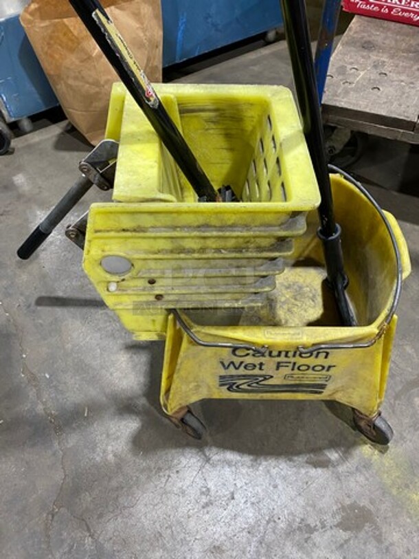 Rubbermaid Yellow Poly Mop Bucket! With Wringer Attachment! On Casters! - Image 2 of 7