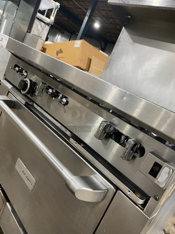 Garland Commercial Natural Gas Powered 6 Burner Stove! With Raised Back Splash And Salamander Shelf! With Oven Underneath! Metal Oven Rack! All Stainless Steel! On Casters! - Image 8 of 10