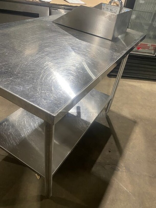 NICE! Commercial Work Top/ Prep Table! With Built In Hand Washing Sink! Sink Has Side And Back Splash! Faucet And Handles! With Storage Space Underneath! All Stainless Steel! On Legs! - Image 3 of 8