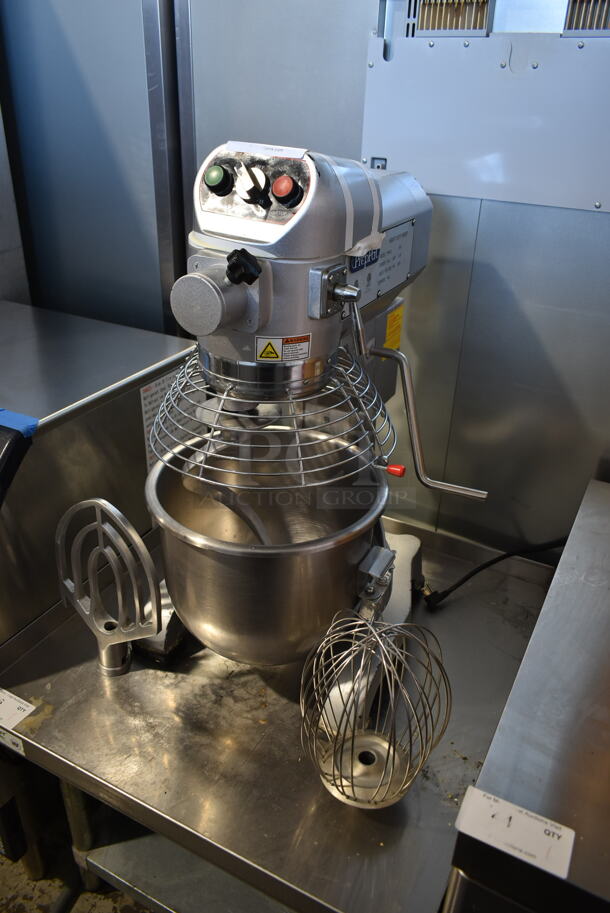 2019 PrepPal PPM-20 Metal Commercial Countertop 20 Quart Planetary Dough Mixer w/ Stainless Steel Mixing Bowl, Bowl Guard, Dough Hook, Paddle and Whisk Attachments. 110 Volts, 1 Phase. Tested and Working!