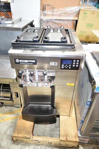 BRAND NEW! 2024 Stoelting F131-38I2-SAMS Stainless Steel Commercial Air Cooled Countertop 2 Flavor w/ Twist Soft Serve Ice Cream Machine. 208-240 Volts, 1 Phase.