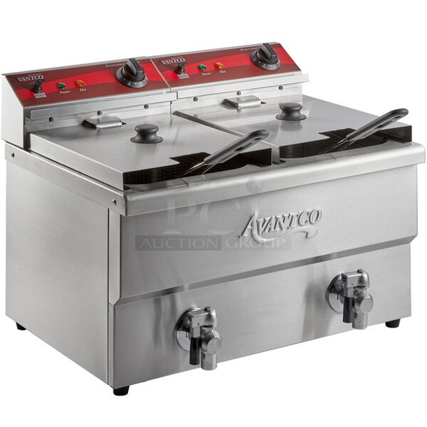 BRAND NEW SCRATCH AND DENT! 2023 Avantco F202 30 lb. Dual Tank Medium-Duty Electric Countertop Fryer. 208/240 Volts, 1 Phase.  - Image 1 of 7