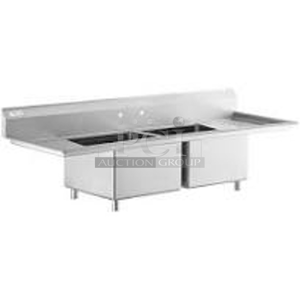 BRAND NEW SCRATCH AND DENT! Regency 600S22424218 Stainless Steel Commercial 2 Bay Sink w/ Dual Drain Boards. No Legs. Bays 24x24. Drain Boards 16.5x26 - Image 1 of 9