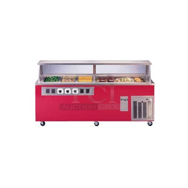 BRAND NEW SCRATCH AND DENT! Piper Products R3H-2CM Stainless Steel Commercial Electric Powered Portable Hot & Cold Serving Counter on Commercial Casters. 120/208 Volts, 1 Phase. 