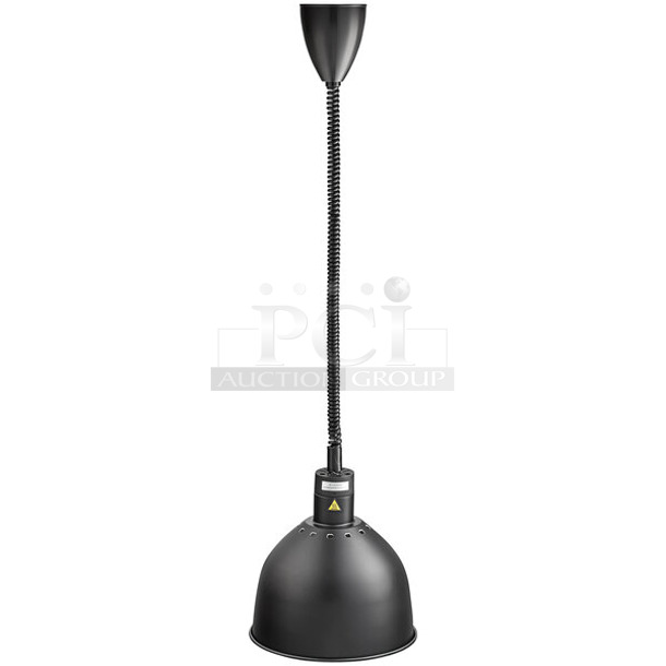 BRAND NEW SCRATCH AND DENT! ServIt 423HLR85BK  Retractable Cord Ceiling Mount Heat Lamp with Modern Black Finish Round Dome Shade. 120 Volts, 1 Phase.