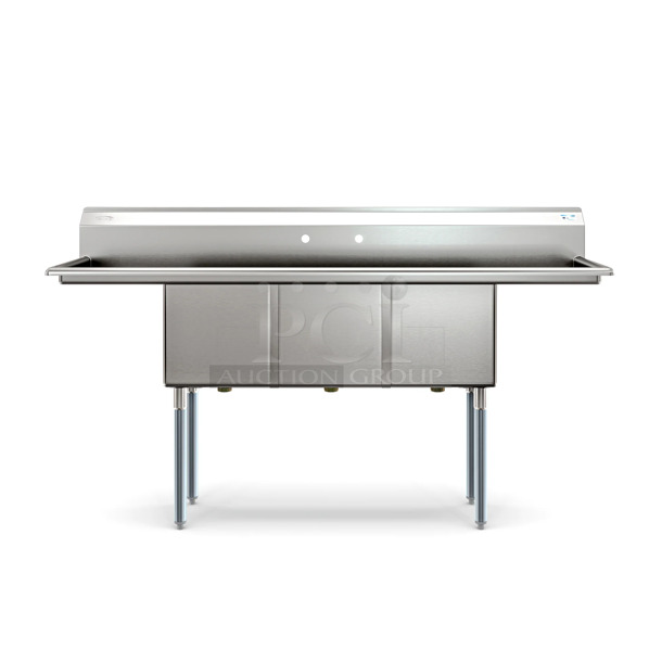 BRAND NEW SCRATCH AND DENT! KoolMore KM-SC151514-15B316 Stainless Steel 75 In Three Compartment Commercial Sink, Bowl Size 15x15x14, 16 Gauge Stainless-Steel With 2 Drainboards