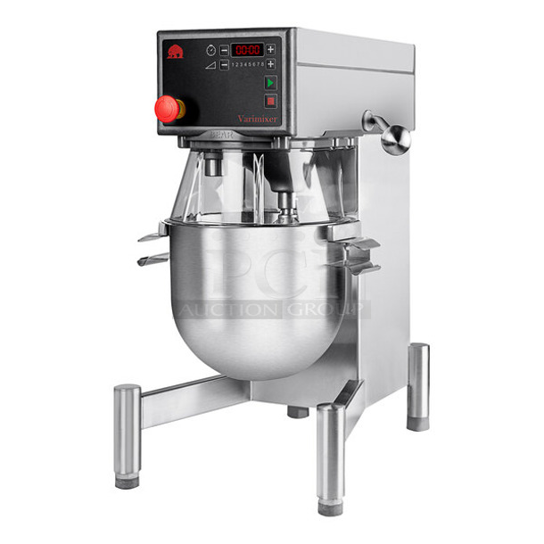 BRAND NEW! 2022 Varimixer V20KT Metal Commercial Countertop 20 Quart Planetary Dough Mixer w/ Stainless Steel Mixing Bowl, Poly Bowl Guard, Dough, Whisk, Paddle Attachments. 120 Volts, 1 Phase. Tested and Working!