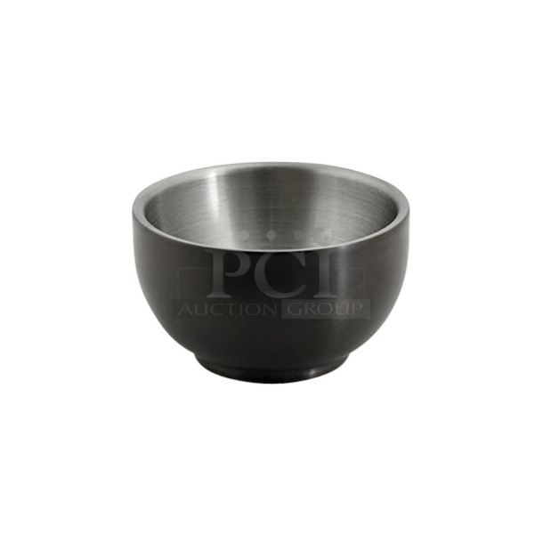 Box of 6 Cases of 12 BRAND NEW! Front of the House DBO124BKS23 Harmony 2.5 oz. Matte Black Brushed Stainless Steel Round Double Wall Ramekin - 12/Case - Image 1 of 7