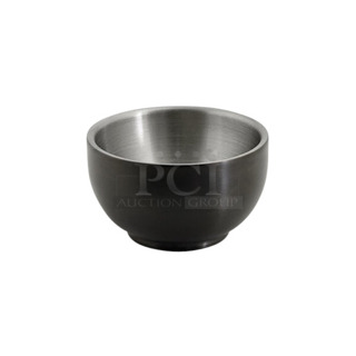 Box of 6 Cases of 12 BRAND NEW! Front of the House DBO124BKS23 Harmony 2.5 oz. Matte Black Brushed Stainless Steel Round Double Wall Ramekin - 12/Case
