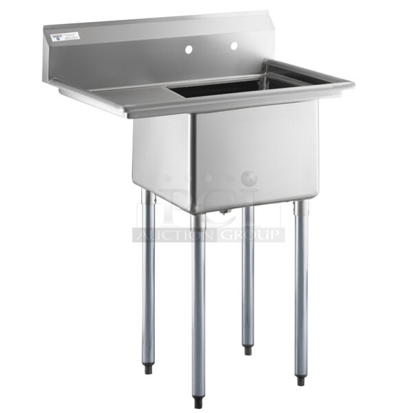 BRAND NEW SCRATCH AND DENT! Steelton 522CS11818L 38 3/4" 18-Gauge Stainless Steel One Compartment Commercial Sink with Left Drainboard - 18" x 18" x 12" Bowl - Image 1 of 6