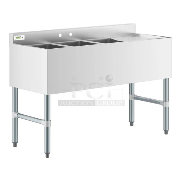 BRAND NEW SCRATCH AND DENT! Regency 600B3101413R 3 Bowl Underbar Sink with Drainboard - 48" x 18 3/4" - Right Drainboard - Image 1 of 8