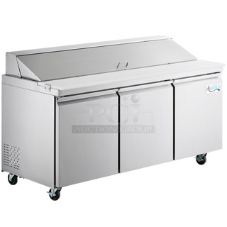 BRAND NEW SCRATCH AND DENT! 2023 Avantco 178SSPT71HC Stainless Steel Commercial Sandwich Salad Prep Table Bain Marie Mega Top on Commercial Casters. 115 Volts, 1 Phase. Tested and Working!