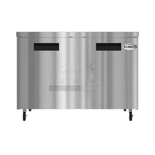 BRAND NEW SCRATCH AND DENT! 2023 KoolMore KM-UCR-2DSS Stainless Steel Commercial 2 Door Undercounter Cooler on Commercial Casters. 115 Volts, 1 Phase. Tested and Working!