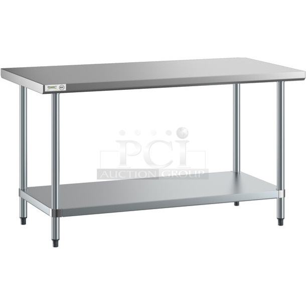 BRAND NEW SCRATCH AND DENT! Regency 600T3072G 30" x 60" 18-Gauge 304 Stainless Steel Commercial Work Table with Galvanized Legs and Undershelf - Image 1 of 2