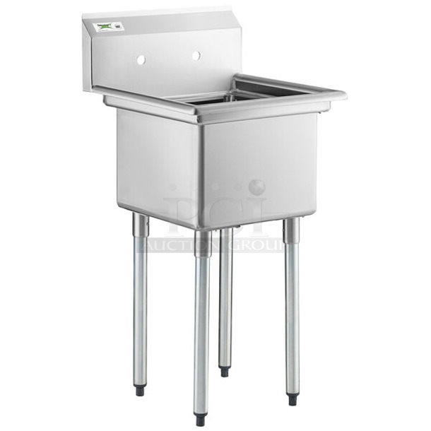 BRAND NEW SCRATCH AND DENT! Regency 600S11717 22" 16-Gauge Stainless Steel One Compartment Commercial Sink with Galvanized Steel Legs and without Drainboard - 17" x 17" x 12" Bowl. No Legs.  - Image 1 of 5
