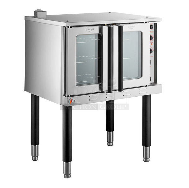 BRAND NEW SCRATCH AND DENT! Cooking Performance Group CPG 351FEC100E Stainless Steel Commercial Electric Powered Full Size Convection Oven w/ View Through Doors, Metal Oven Racks and Thermostatic Controls. 220-240 Volts, 3 Phase.  - Image 1 of 6