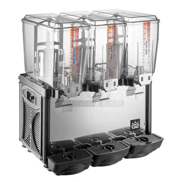 BRAND NEW SCRATCH AND DENT! 2024 Carnival King 382RBD5G3 Stainless Steel Commercial Countertop Triple 5 Gallon Bowl Refrigerated Beverage Dispenser. 120 Volts, 1 Phase. Tested and Working! - Image 1 of 9