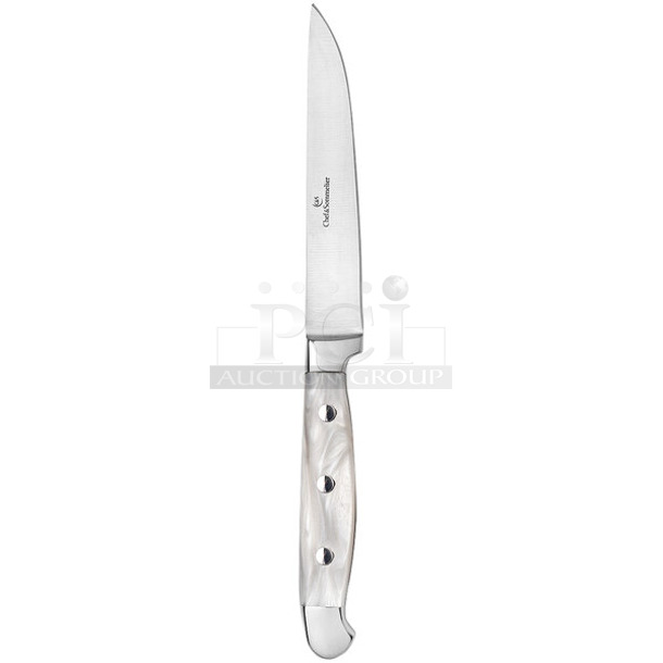 6 BRAND NEW SCRATCH AND DENT! Chef & Sommelier Marble 9 1/4" 18/10 Stainless Steel Extra Heavy Weight Straight Edge Steak Knife by Arc Cardinal - 12/Case. 6 Times Your Bid! - Image 1 of 3