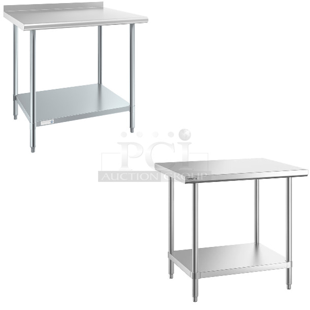 2 BRAND NEW SCRATCH AND DENT! Items; Steelton 522ETSG30362 30" x 36" 18 Gauge 430 Stainless Steel Work Table with Undershelf and 2" Rear Upturn and Regency 600TSS3036S Spec Line 30" x 36" 14 Gauge Stainless Steel Commercial Work Table with Undershelf. 2 Times Your Bid!  - Image 1 of 4