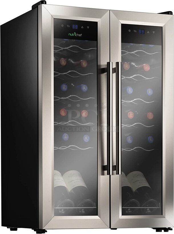 BRAND NEW IN BOX! Nutrichef PKCWC24 Stainless Steel Dual Zone White and Red Wines Chiller. 20x17x32