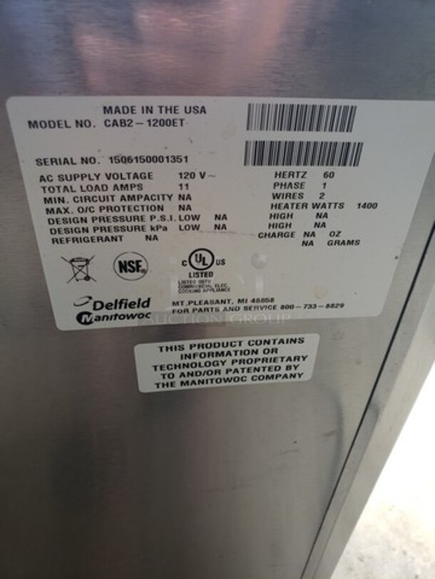 Delfield Even Temp Mobile Enclosed Two Stack Heated Dish Dispenser! 

120 V
60 Hz
1 PH - Image 4 of 4